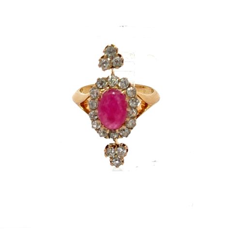 Antique 18k Gold Ring with Diamonds & Ruby