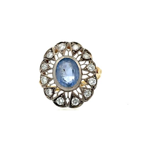 Antique 18k Gold & Platinum Ring with Sapphire & Diamonds