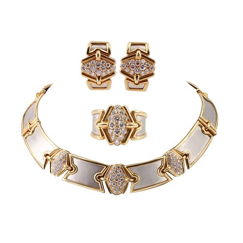 H. STERN 18k Gold and Platinum Mid-century Set with 6.80 Ctw in Diamonds