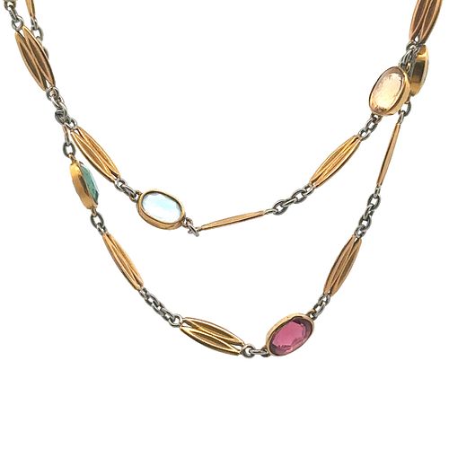 Antique 18k Gold Necklace with multicolor gemstones