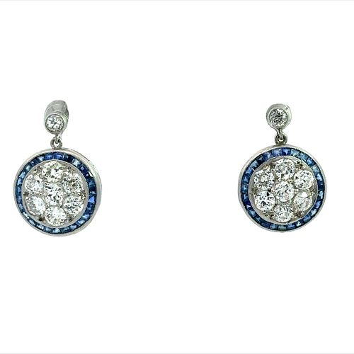 4.0 Ctw in Diamonds & Sapphires Platinum Earrings