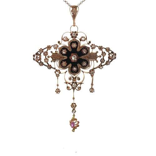 18k Gold Pendant Necklace with Diamonds & Ruby