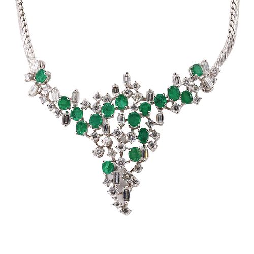 7.50 ctw in Emeralds and Diamonds 18k Gold Necklace