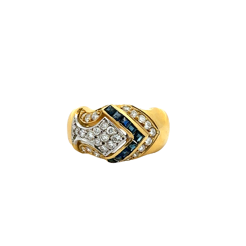 18k Gold Ring with Diamonds and Sapphires