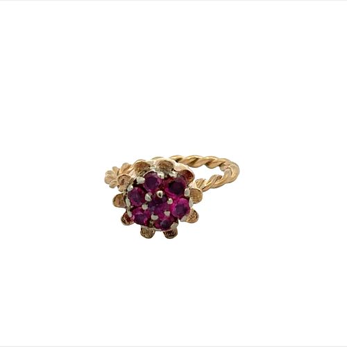 14k yellow Gold Flower Ring with Rubies