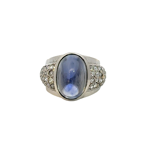 Cocktail Platinum Ring with Sapphire and Diamonds