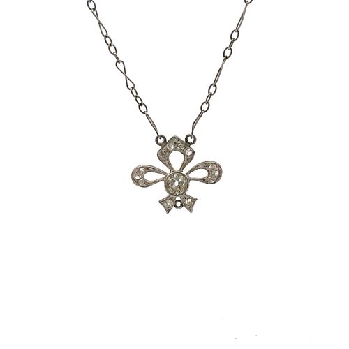 Platinum & 18k Gold Fleur de Lis Pendant Necklace with Diamonds