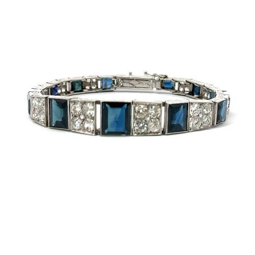 9.05 Ctw in Diamonds & Sapphires platinum Art Deco Bracelet