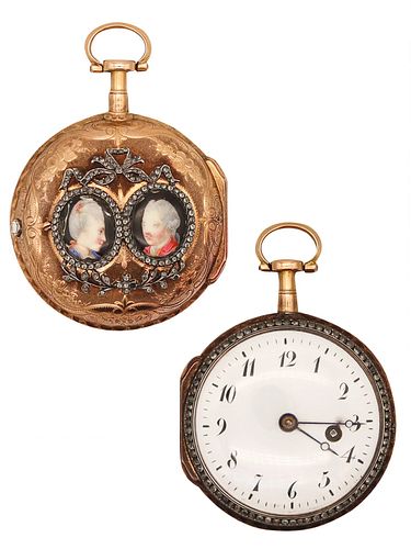 Neuchtel 1780 Verge And Fusee Pocket Watch Pendant In 18K Gold And 4.12 Cts Diamonds