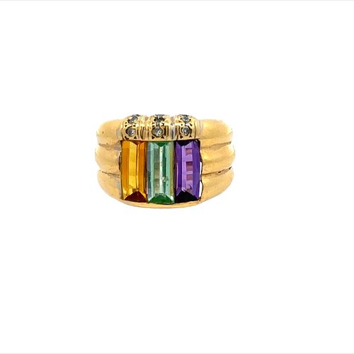 18k Gold Ring with multicolor gemstones and Diamonds