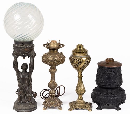 ASSORTED CAST-METAL LAMPS, LOT OF FOUR