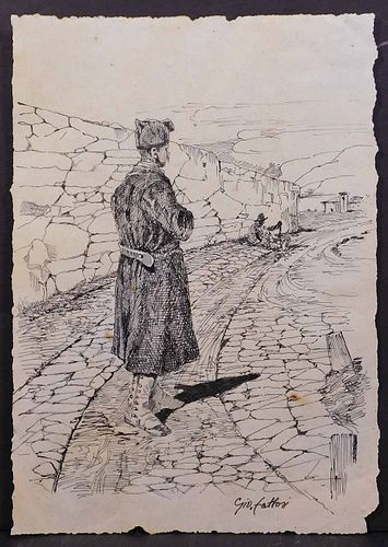 Giovanni Fattori, Attributed: Soldier Sketch