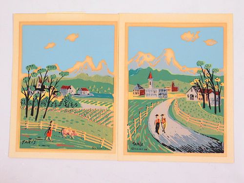 Nicholas Takis: Village, Two Screen Prints
