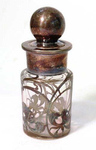 Large Antique Silver Overlay Perfume Bottle