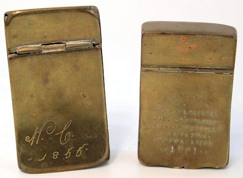 2 Antique Continental Brass Snuff Boxes, 19th C.