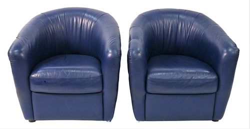 A Pair of Blue Leather Club Chairs