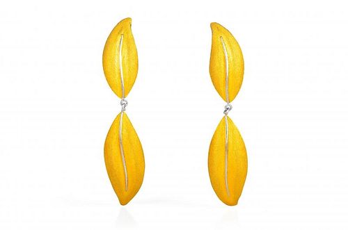 A Pair of Buccellati Yellow Brushed Gold Leaf Shaped Earrings