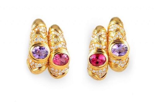 A Pair of Marina B Tourmaline and Amethyst Lalli Earrings