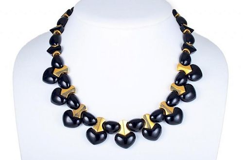 A Marina B Gold and Black Jade Ciao Necklace