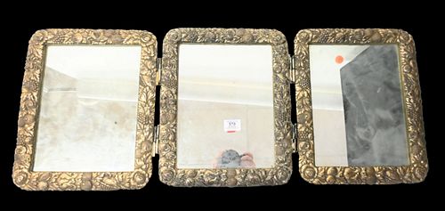 Tri Fold Repousse Silver Plated Mirror