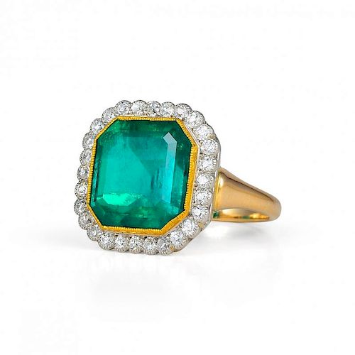 A Gold, Emerald and Diamond Ring