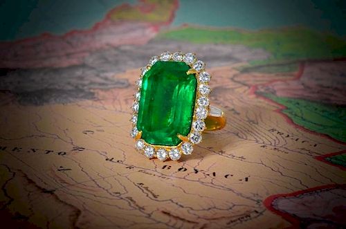A Gold, Colombian Emerald and Diamond Ring