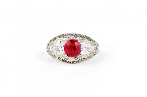 A Platinum, Diamond and Burmese No Heat Ruby Ring