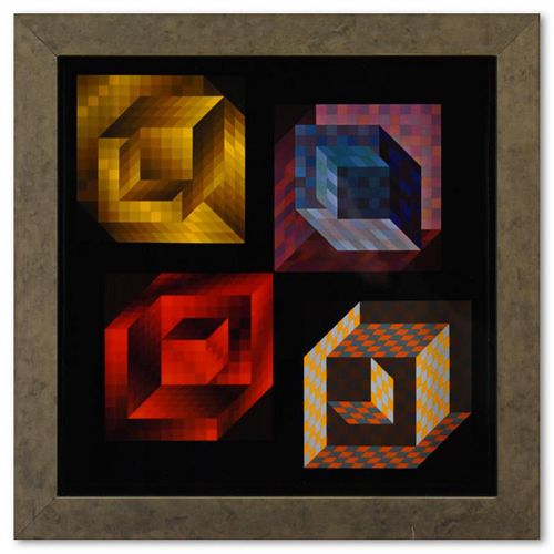 Victor Vasarely (1908-1997), "Axo (22, 2, 44, 33) de la série Hommage A L'Hexagone" Framed 1971 Heliogravure Print with Letter of Authenticity