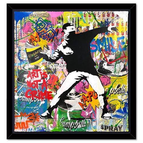 Mr. Brainwash, "Banksy Thrower" Framed Mixed Media Original, Hand Signed with Certificate of Authenticity.