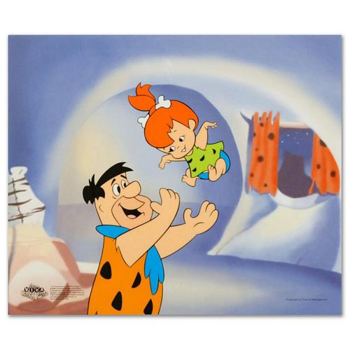 "Fred Tossing Pebbles" Limited Edition Sericel from the Popular Animated Series The Flintstones. Includes Certificate of Authenticity.