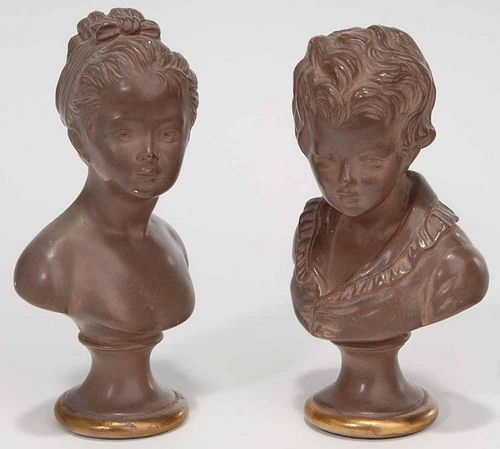 Pair of Redware Busts after Houdan