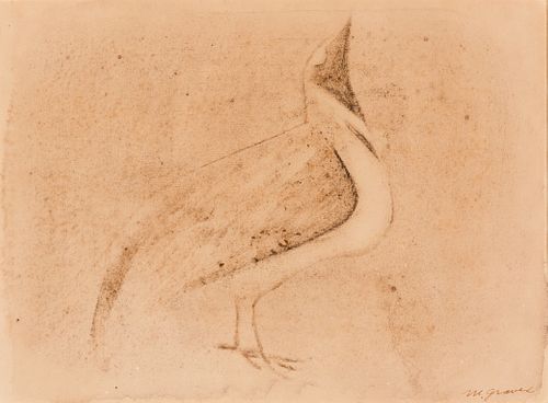 Morris Graves (Am. 1910-2001), Lone Bird, Ink on paper, framed under glass
