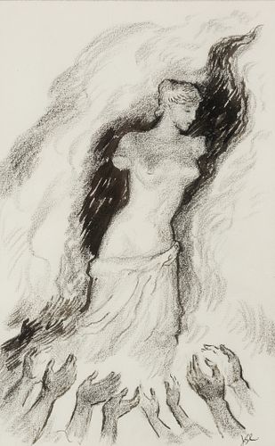 John Steuart Curry (Am. 1897-1946), Study of an Effigy, Charcoal and ink on paper, framed under