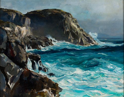 Andrew Winter (Am. 1893-1958), Blackhead Monhegan, 1943, Oil on canvas, framed