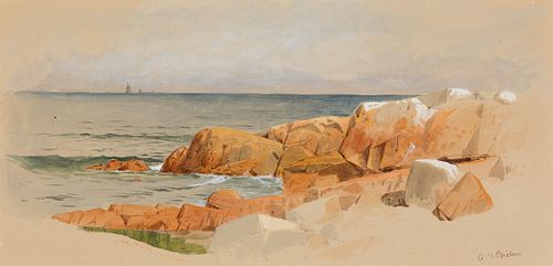 Attr. to Alfred Thompson Bricher (Am. 1837-1908), Shoreline, Watercolor on paper, framed under glass