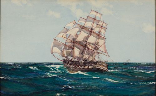 Montague J. Dawson (Br. 1890-1973), "Wind Aft" The Repulse, Watercolor on paper, framed under glass