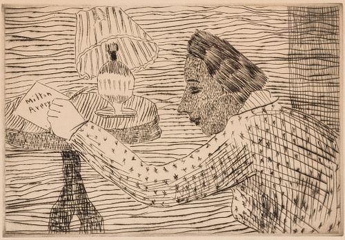 Milton Avery (Am. 1885-1965), My Wife Sally, Etching on paper, framed under glass