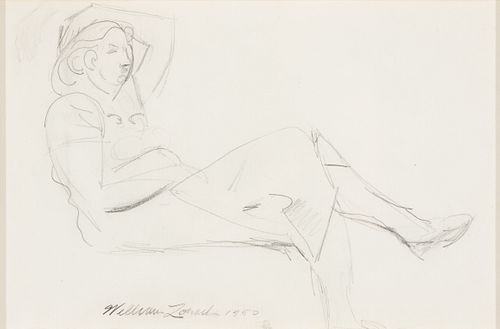 William Zorach (Am. 1887-1966), Marguerite Seated, 1950, Pencil on paper, framed under glass