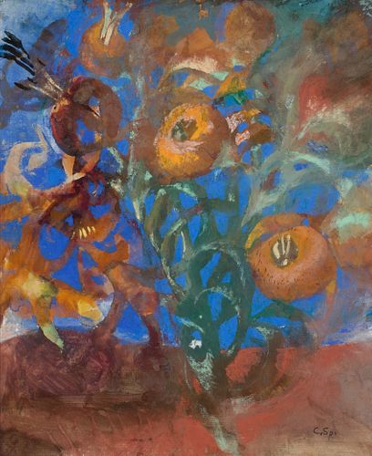 Carl Sprinchorn (Am. 1887-1971), Bouquet, Pastel and watercolor on paper, framed under glass