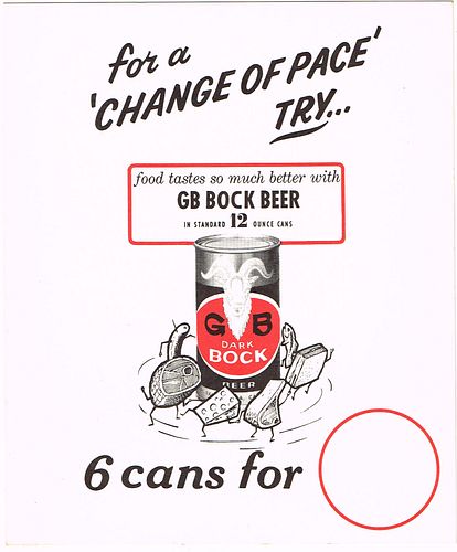 1954 GB Dark Bock Beer Cardboard Tacker Sign Los Angeles California