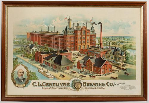 1900 C. L. Centlivre Brewing Co. Factory Scene Lithograph Fort Wayne Indiana