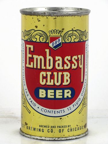 1948 Embassy Club Beer IRTP 12oz 59-31.0 Flat Top Can Chicago Illinois
