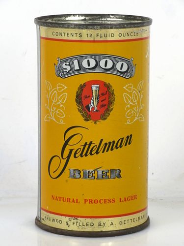 1954 Gettelman $1000 Beer 12oz 109-11 Flat Top Can Milwaukee Wisconsin mpm