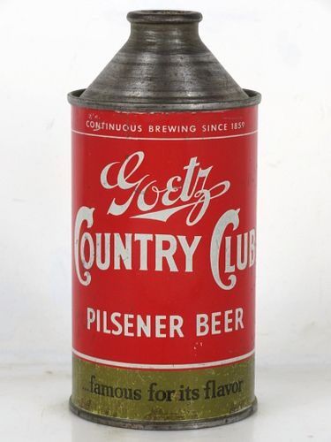 1946 Goetz Country Club Pilsner Beer 12oz 165-13.1 High Profile Cone Top Can St. Joseph Missouri