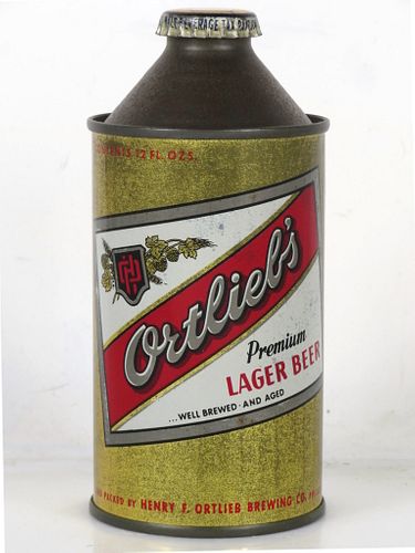 1956 Ortlieb's Lager Beer 12oz 178-24 High Profile Cone Top Can Philadelphia Pennsylvania mpm