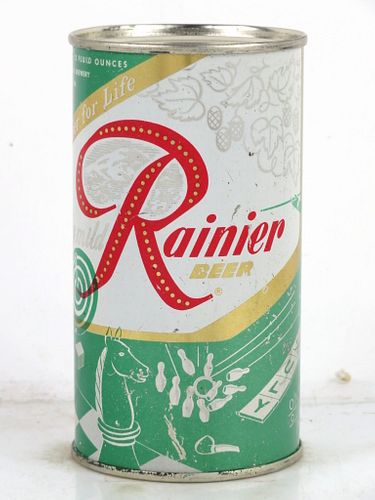 1956 Rainier Jubilee Beer "Green-Cyan" 12oz Flat Top Can Spokane Washington