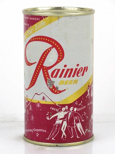 1957 Rainier Jubilee Beer "Vivid Burgundy" 12oz Flat Top Can Spokane Washington