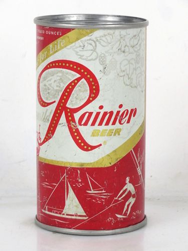1956 Rainier Jubilee Beer (Brick Red) 12oz Flat Top Can Spokane Washington