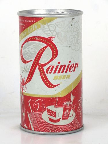 1956 Rainier Jubilee Beer (Cardinal) 12oz Flat Top Can Seattle Washington