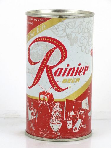 1956 Rainier Jubilee Beer (Cornell Red) 12oz Flat Top Can Seattle Washington